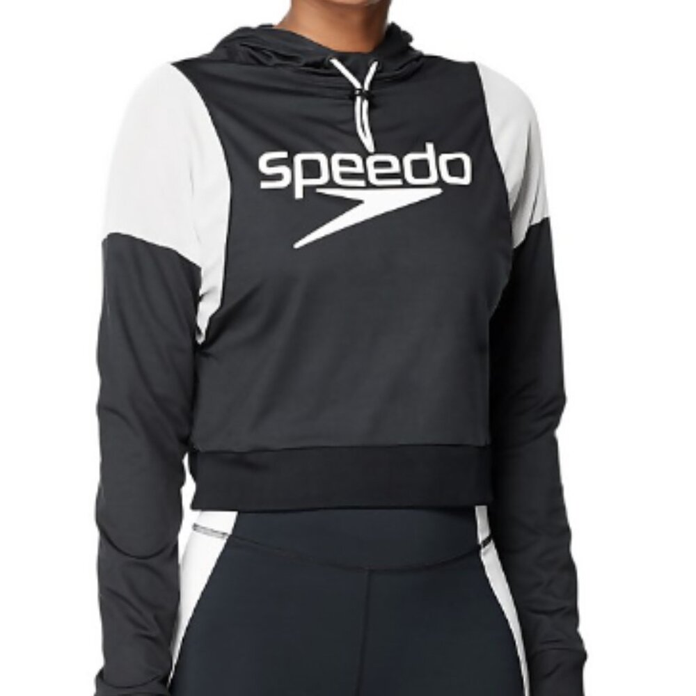 SPEEDO Black Long Sleeve Cropped Mesh Inset Hoodie Top--NWT--XL